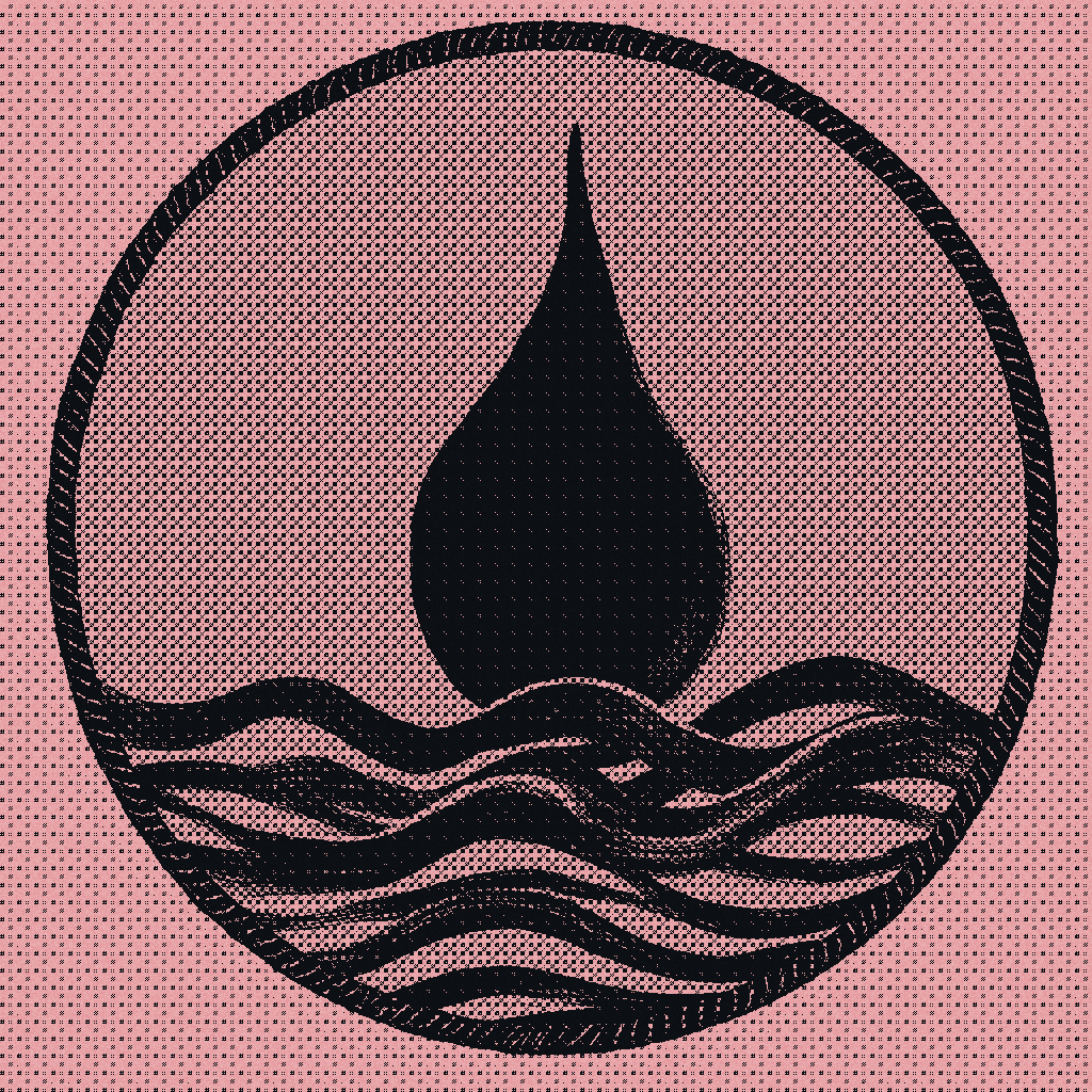 Vixene del release Cucao v0.2. Grabado chilote duotono coral sobre ink: rueda de timón de cuatro mangos rodeada de nudos de cuerda, sobre cubierta de madera.